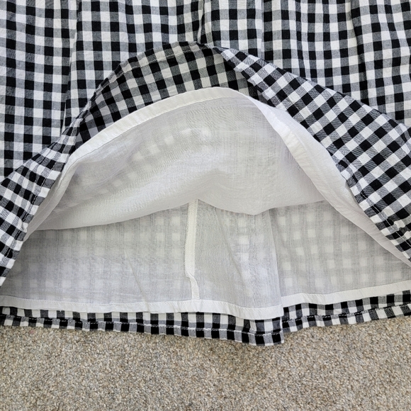 Abound Black White Gingham Checked Puff Sleeve Ruched Back Mini Dress Size M - Picture 7 of 11